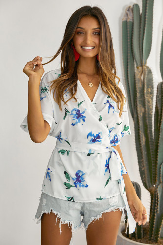 White Mosaic Printed Wrap Tunic Top
