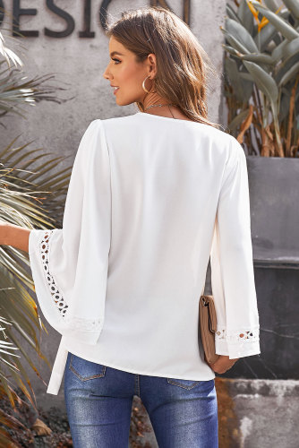 White Crochet Trim Wrap Blouse
