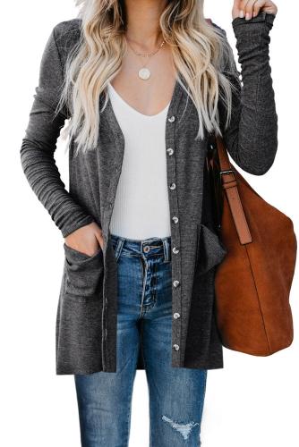 Gray Button Down Pocketed Cardigan