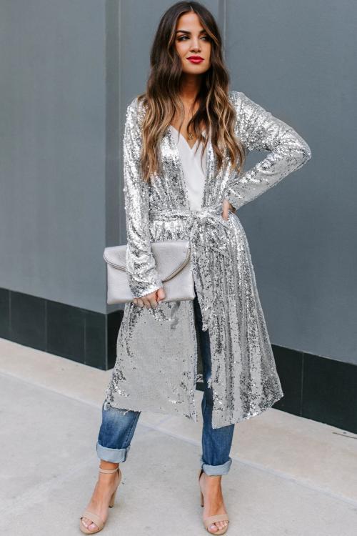 Major Compliments Sequin Duster Cardigan