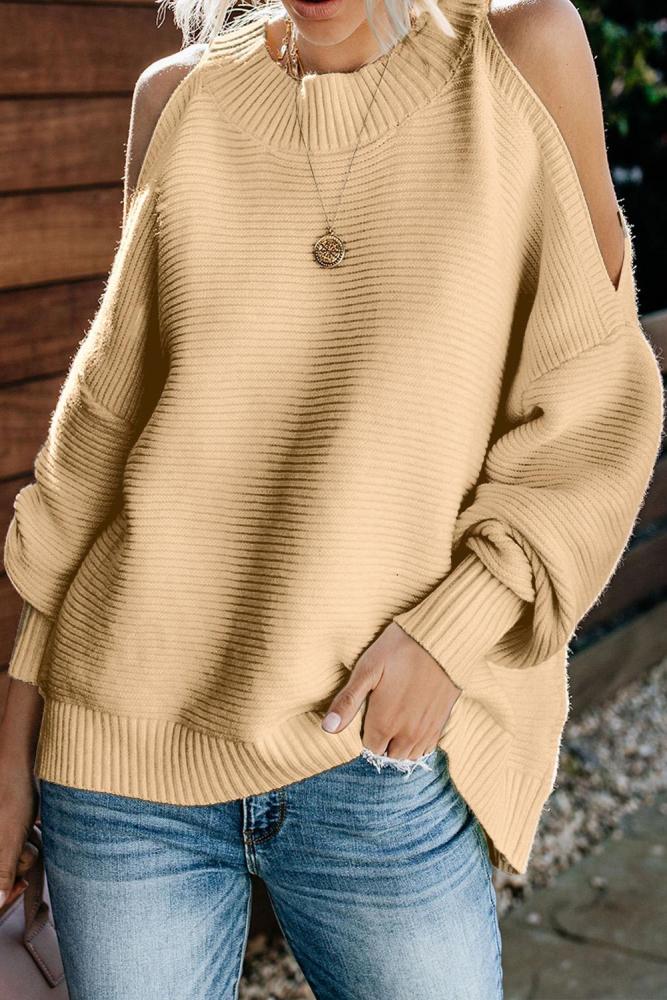 Apricot Cold Shoulder Pullover Sweater
