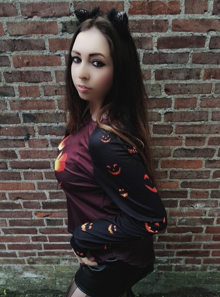 Black Halloween Theme Long Sleeve Pullover Top