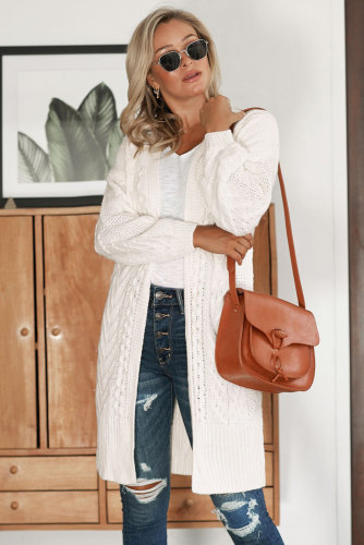 White Long Front Open Cardigan