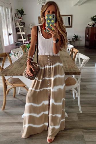 Brown Tie Dye Buttons Culotte