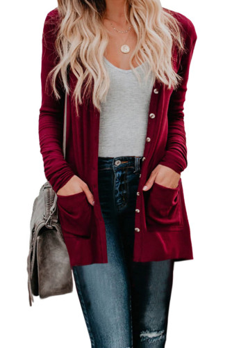 Red Button Down Pocketed Cardigan