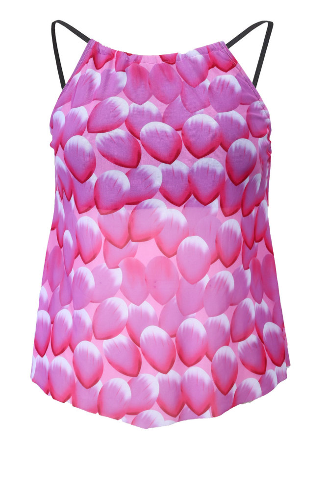 Rose Mesh Petal Print Top Tankini Swimsuit