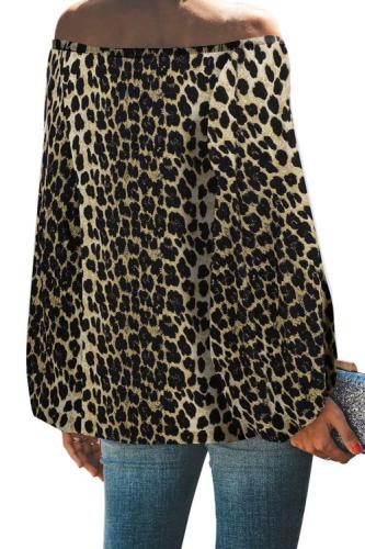 Leopard Print Elastic Neck Off Shoulder Top