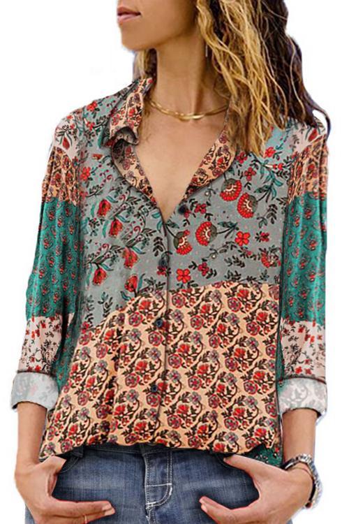 Multicolor Bohemian Print Holiday Casual Shirt
