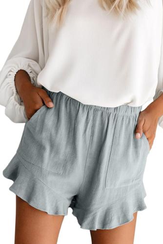 Gray Blue Linen Cotton Pocketed Flutter Shorts