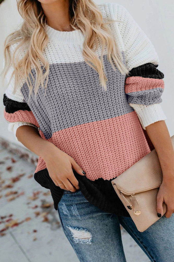 Pink Casual Colorblock Sweater