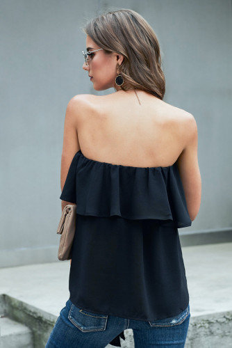 Black Oceanside Ruffle Strapless Tie Top