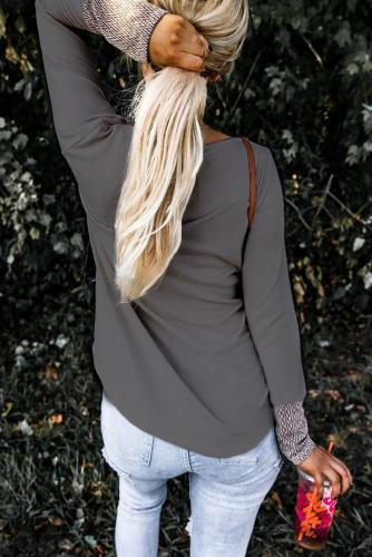 Gray Chevron Print Pocket and Sleeve Cuffs Top