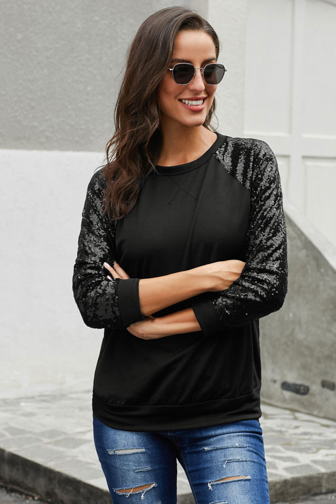 Black Gotta Have It Sequin Knit Top