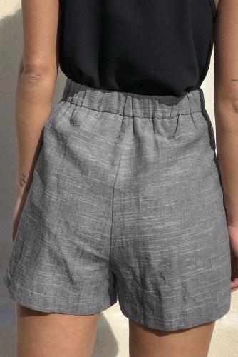 Black Tie Waist Casual Linen Shorts with Pockets