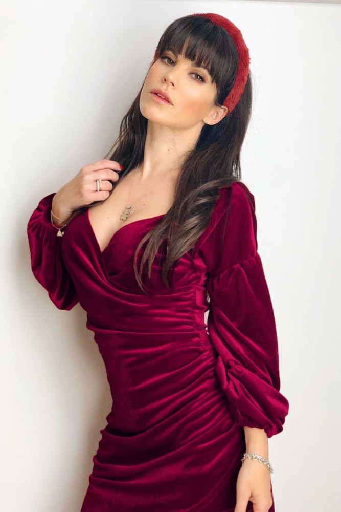 Red Puff Sleeve Off Shoulder Wrap Bodycon Velvet Dress
