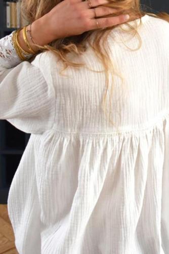 White Deep V Neckline Crochet Lace Blouse