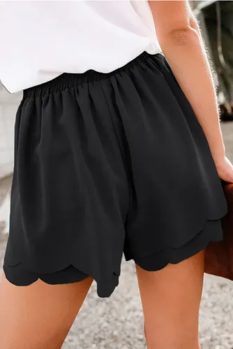 Black Scalloped Tie Front Shorts