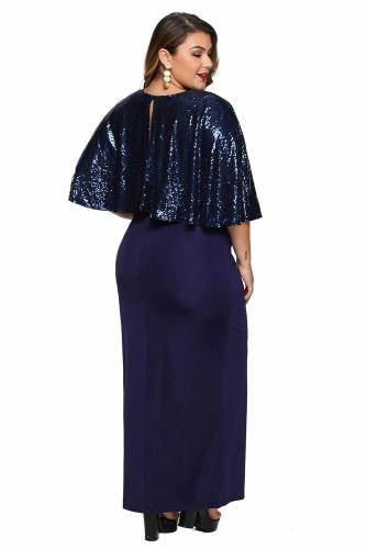 Blue Sequin Cape Plus Size Maxi Dress