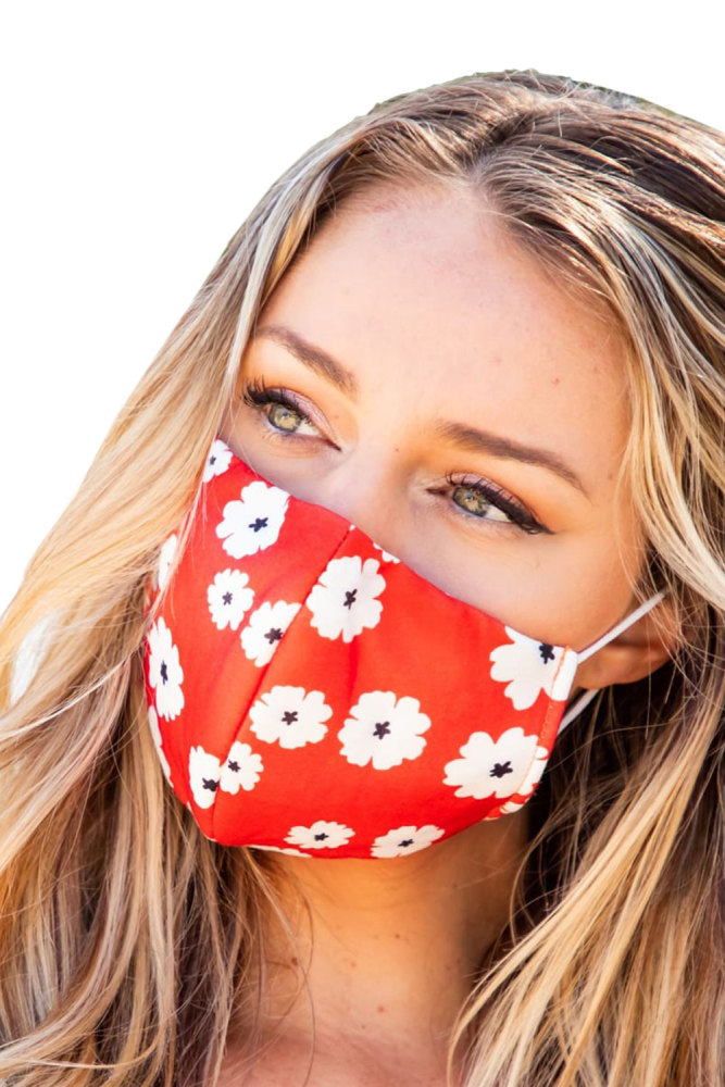 Red Floral Print Washable Outdoor Protection Face Mask