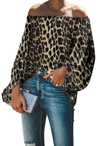 Leopard Print Elastic Neck Off Shoulder Top