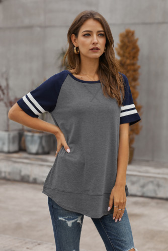 Dark Gray Color Block Contrast Short Sleeve T-shirt