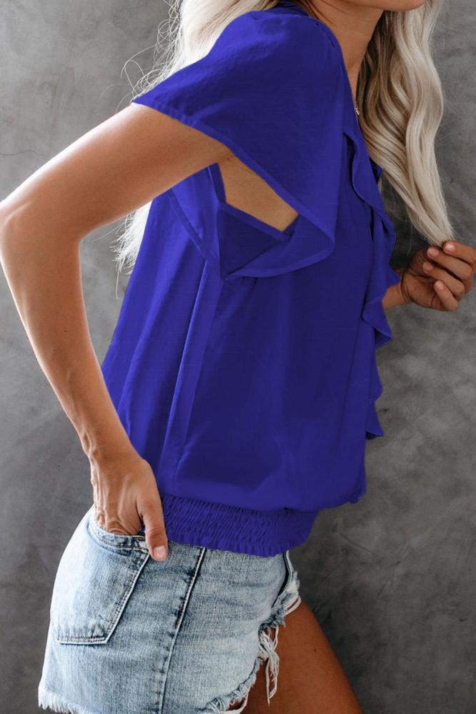 Blue Powerpuff Drape Ruffle Blouse