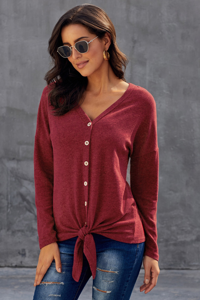 Red Dearly Loved Button Up Top