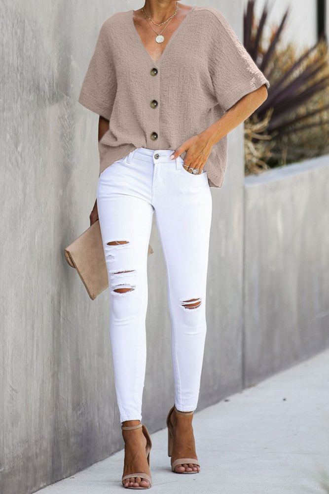 Apricot Soak It Up Cotton Button Down Blouse
