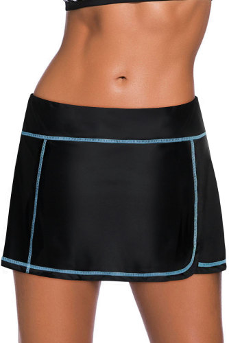 Blue Stitch Trim Black Swim Skirt Bottom