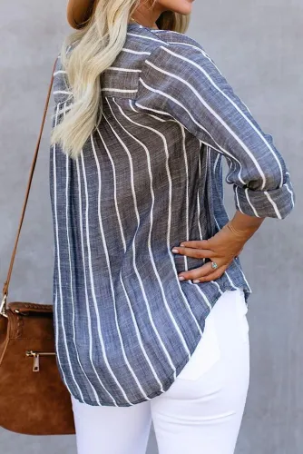 Blue Crisp Air Button Down Embroidered Top