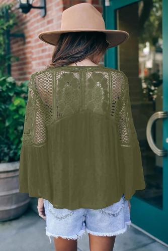 Green Against The Grain Swiss Dot Crochet Tie Top