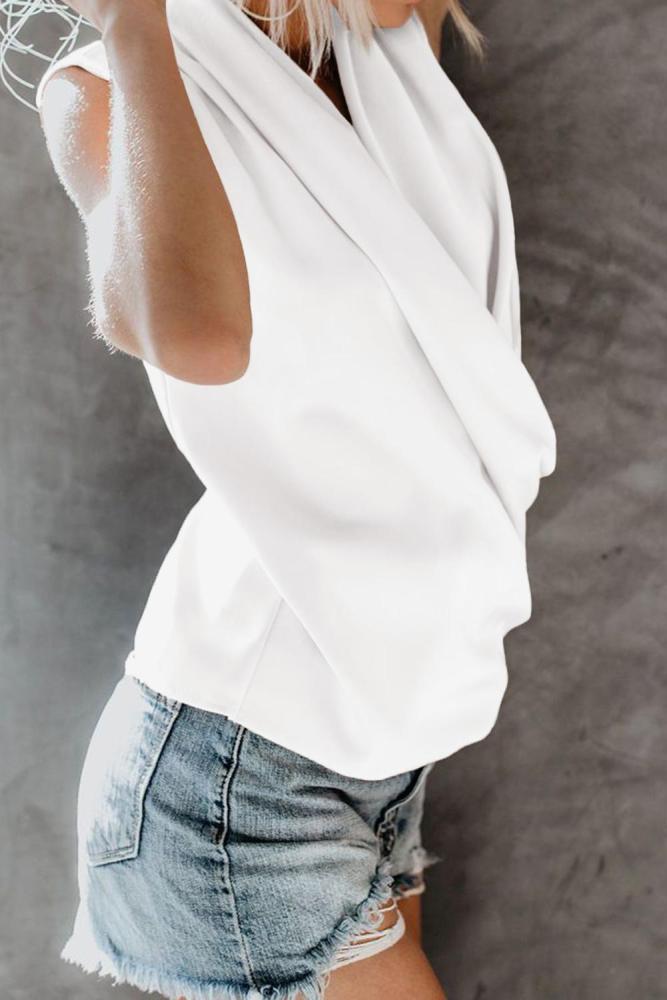 White Enchanting Satin Drape Tank Top