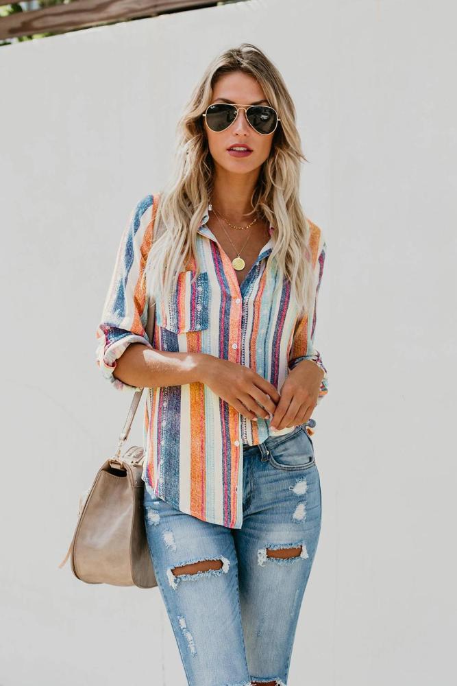 Orange Sweet Enough Striped Button Down Top