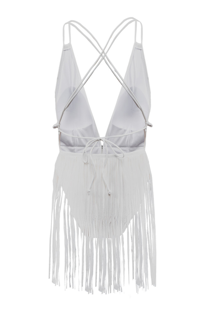 White Fringe Bodysuit Swimsuit