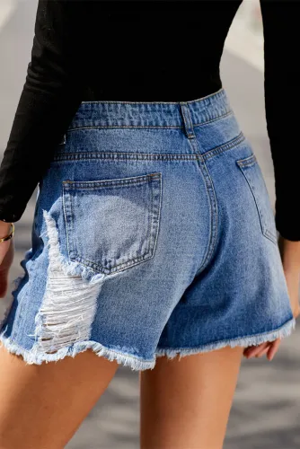 Sky Blue Clubhouse High Rise Distressed Denim Shorts