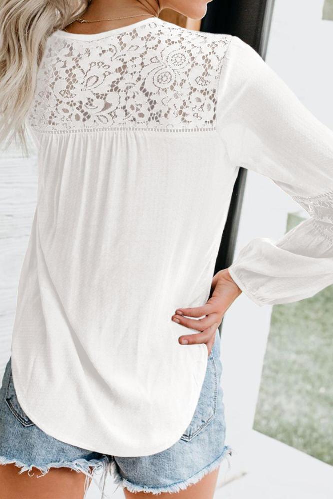 White Hi-lo Hemline Lace Blouse