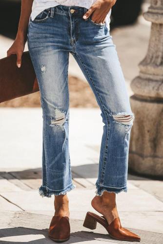 Gradient Frayed Ankle Denim Pants
