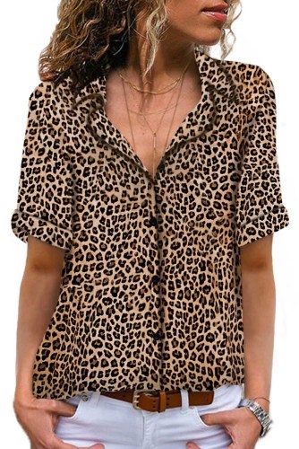 Leopard Short Sleeve Button Up Shirt