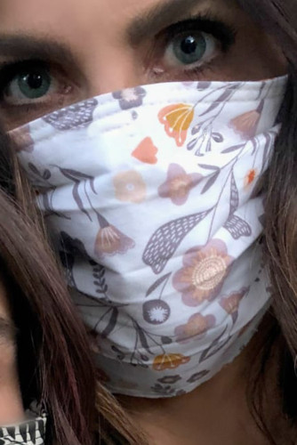 White Floral Printed Protection Face Mask