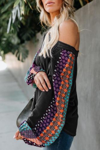 Black Always Moving Forward Multi Print Sleeve Top