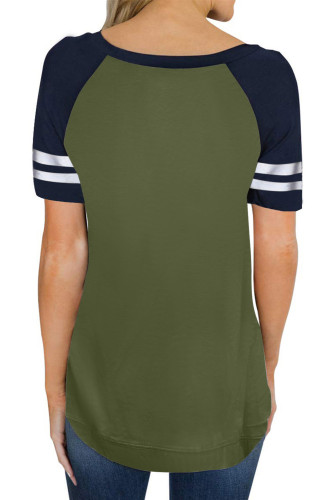 Green Color Block Contrast Short Sleeve T-shirt