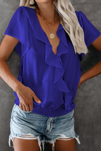 Blue Powerpuff Drape Ruffle Blouse