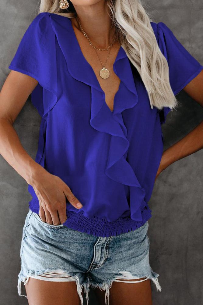 Blue Powerpuff Drape Ruffle Blouse
