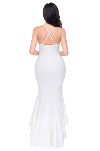 White Crisscross Spaghetti Straps Hi-low Mermaid Dress