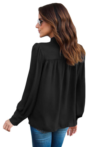 Black Demure Tie Neck Blouse for Women