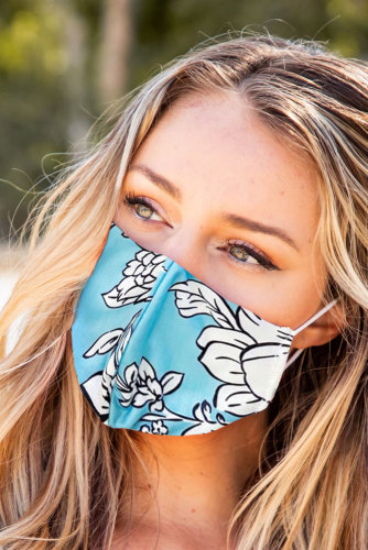 Sky Blue Floral Print Washable Outdoor Protection Face Mask