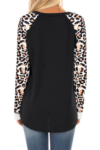 Black Leopard Print Long Sleeve Pullover Top
