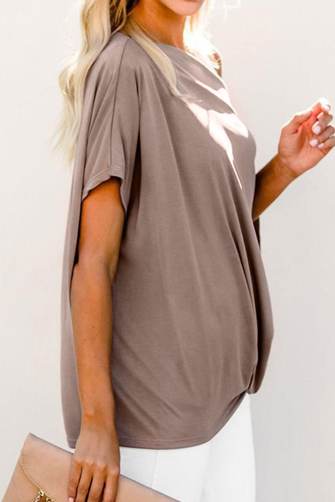 Apricot Off-The-Shoulder Slash Neck Casual Loose Fitting Top