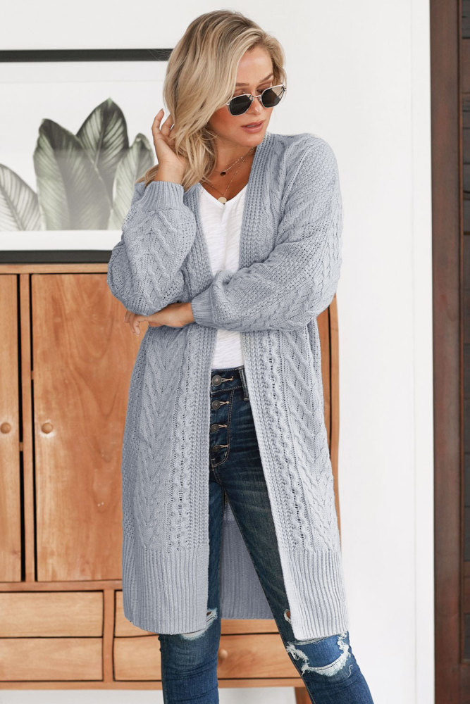 Gray Long Front Open Cardigan