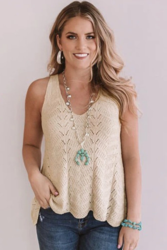 Apricot Flowy Scalloped Hemline Knit Tank Top